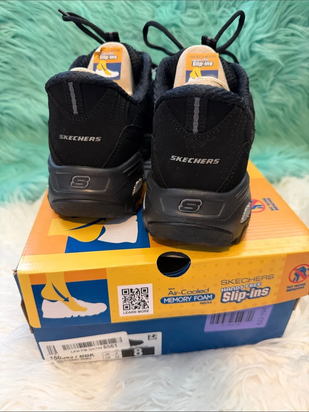 NIB Skechers Women's D'Lites Fan Girl Sneaker Hands Free Slip-Ins Size 8, Black